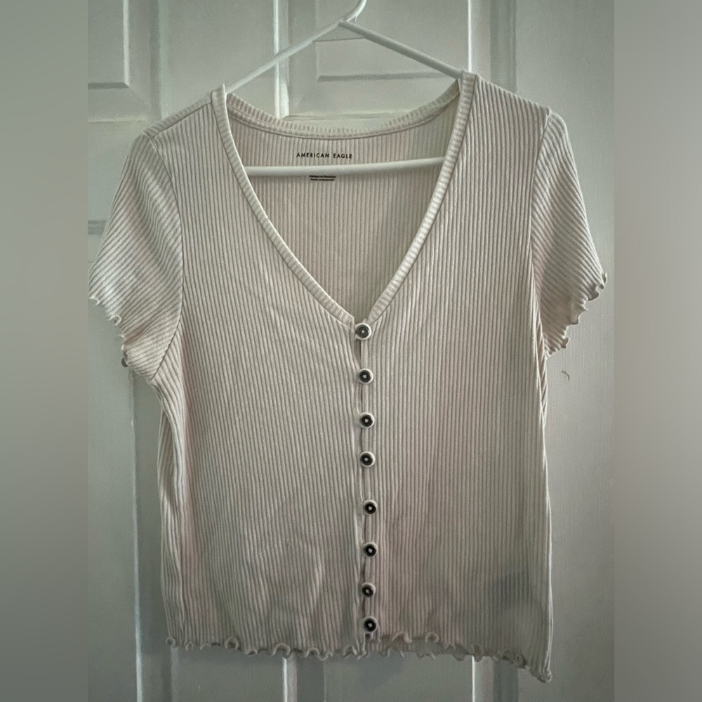 White Ribbed American Eagle Large Top